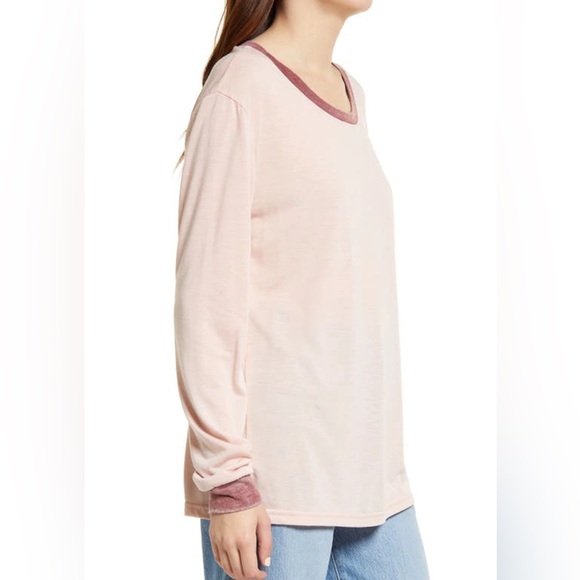 TREASURE & BOND Nordstrom Ringer T Shirt Long Sleeve Pink Smoke Red NWT - Picture 3 of 9